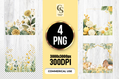 Yellow Floral Frame Clipart Sublimation PNG Product Image 1