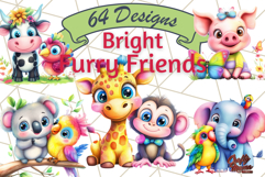 Cute Animal Friends Clipart PNG, Bright Spring Animal Duo Product Image 1