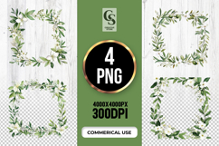 Green Leaf Floral Frame Clipart PNG Product Image 1