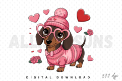 Valentine Dachshund Dog PNG, Sausage Dog Sublimation PNG Product Image 1