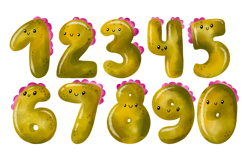 Green Dino Numbers Cute Hand-Drawn Kawaii Number Product Image 1