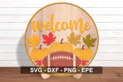 Fall Welcome Sign SVG Round | Pumpkin Leaf Autumn Door Decor Product Image 2