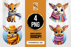 Cute Winter Deer Clipart Sublimation PNG Product Image 1
