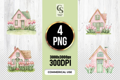Tulip Cottage House Watercolor Clipart Sublimation PNG Product Image 1