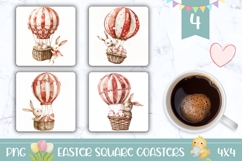 Easter Square Coaster Designs, Hot Air Balloon Sublimation Product Image 1