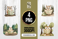 Cute Owl Camping Map Watercolor Clipart PNG Product Image 1