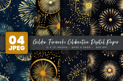 Golden Fireworks Celebration Digital Paper Product Image 1