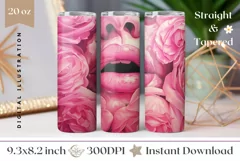 Pink Lips Tumbler Design, Roses Tumbler Sublimation PNG Product Image 1