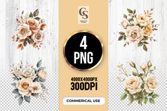 Beige Rose Bouquet Clipart Sublimation PNG Product Image 1