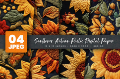 Sunflower Autumn Rustic Digital Paper Product Image 1