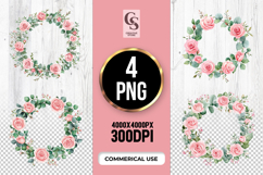 Pink Rose Eucalyptus Wreath Clipart PNG Product Image 1