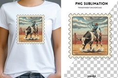 Cowboy Rodeo PNG | Bull Riding Vintage Stamp Design Product Image 1