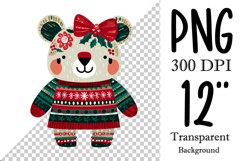 Christmas Patchwork Teddy Bear | Merry Christmas Clipart Product Image 1