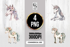 Watercolor Floral Unicorn Clipart Sublimation PNG Product Image 1
