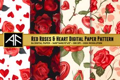 Red Roses Heart Digital Paper Pattern Product Image 1