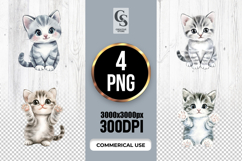 Cute Watercolor Gray Kitten Clipart Sublimation PNG Product Image 1