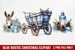 Blue Rustic Christmas Clipart, Rustic Christmas Watercolor Product Image 1