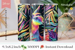 Cute Lama Tumbler Wrap Design, Tropical Leaves Sublimation Product Image 1