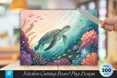 Sea Turtle Gliding Colorful Foliage Cutting Board PNG Product Image 1