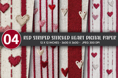Red Striped Stitched Heart Digital Paper Product Image 1