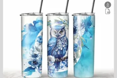 Blue Owl Watercolor Flowers 20 oz Tumbler Wrap Sublimation Product Image 1