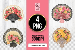 Vintage Floral Hand Fans Clipart Sublimation PNG Product Image 1