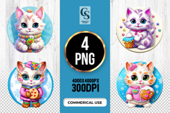 Cute Kitten With Cookie And Cupcake Clipart Sublimation PNG Product Image 1