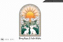 Easter Bunnies With Flowers And Sun Sublimation PNG Product Image 1