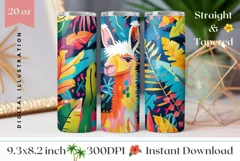 Cute Lama Tumbler Design, Colorful Tropical Leaves Tumbler Product Image 1