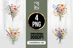 Wildflower Bouquet Watercolor Clipart Sublimation PNG Product Image 1