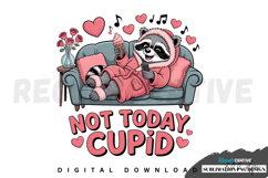 Not Today Cupid, Raccoon Valentine&#039;s Day Sublimation PNG Product Image 1