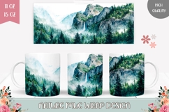 Watercolor Mountains Mug Design, Waterfall Mug Template Product Image 1