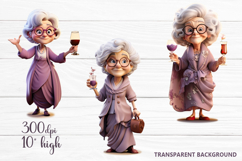 Funny Old Lady clipart, Sublimation PNG Product Image 1