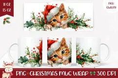 Watercolor Christmas Cat Mug Wrap, Christmas Animals Mug Product Image 1