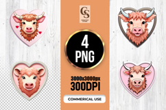 Cute Highland Cow Face in Heart Frame Valentine PNG Product Image 1