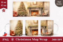 Watercolor Christmas Fireplace Mug Wrap, Coffee Cup Design Product Image 1