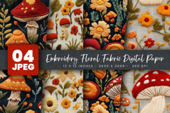 Embroidery Floral Fabric Digital Paper Product Image 1