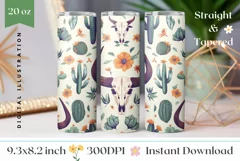 Western Cow Skull Tumbler Wrap, Skull Sublimation Tumbler Product Image 1