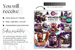 Buddha clipart, Purple Wellness clipart, Spa, holistic PNG Product Image 2