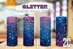Blue Glitter Tumbler Sublimation, Stars Tumbler Wrap Design Product Image 1