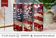 Patriotic Tumbler Wrap, Glitter American Flag Tumbler PNG Product Image 1