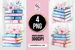 Pastel Floral Book Stack Clipart Sublimation PNG Product Image 1