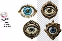 Clocks, Eyes, Steampunk, Ephemera, PNG, watercolor, Clipart Product Image 1