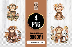 Watercolor Cute Monkey Illustration Clipart Sublimation PNG Product Image 1