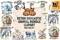 Retro Sarcastic Animal PNG Bundle 18 Product Image 1