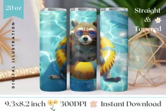 Funny Racoon Tumbler Wrap Design, Cute Racoon Sublimation Product Image 1