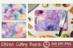 Pastel Alcohol Ink Flowers Cutting Boards sublimation Design Product Image 1