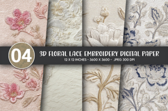 3D Floral Lace Embroidery Digital Paper Product Image 1