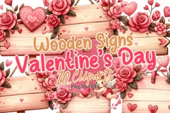 Valentine Wooden Signs Watercolor Clipart Product Image 1