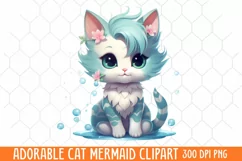Adorable Cat Mermaid Clipart, Watercolor Clipart Product Image 1